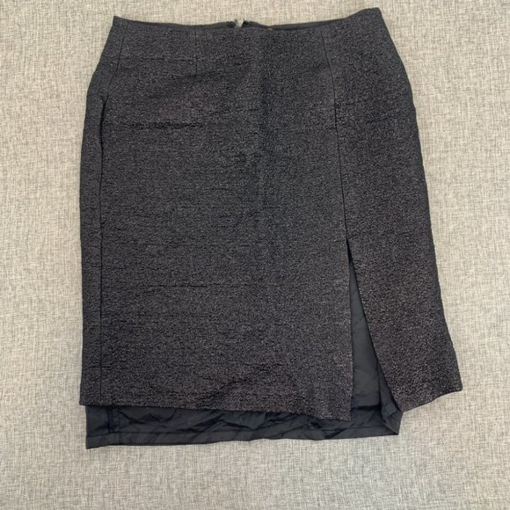 BCBMaxAzria Collection Black Wool Pencil Skirt Shimmer Textured Material Slit 2